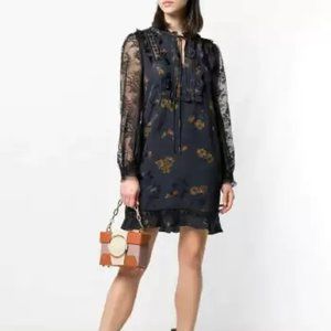 COACH Black Floral Lace Long Sleeve Dress